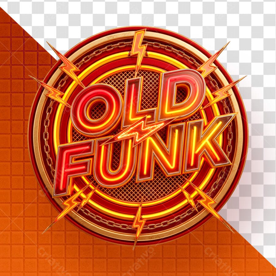 Selo 3D Old Funk Metálico Vermelho Dourado PNG Transparente