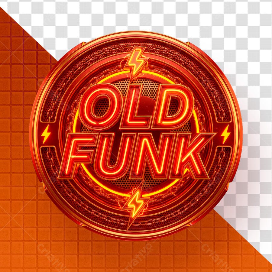 Selo 3D Old Funk Vermelho Metálico PNG Fundo Transparente