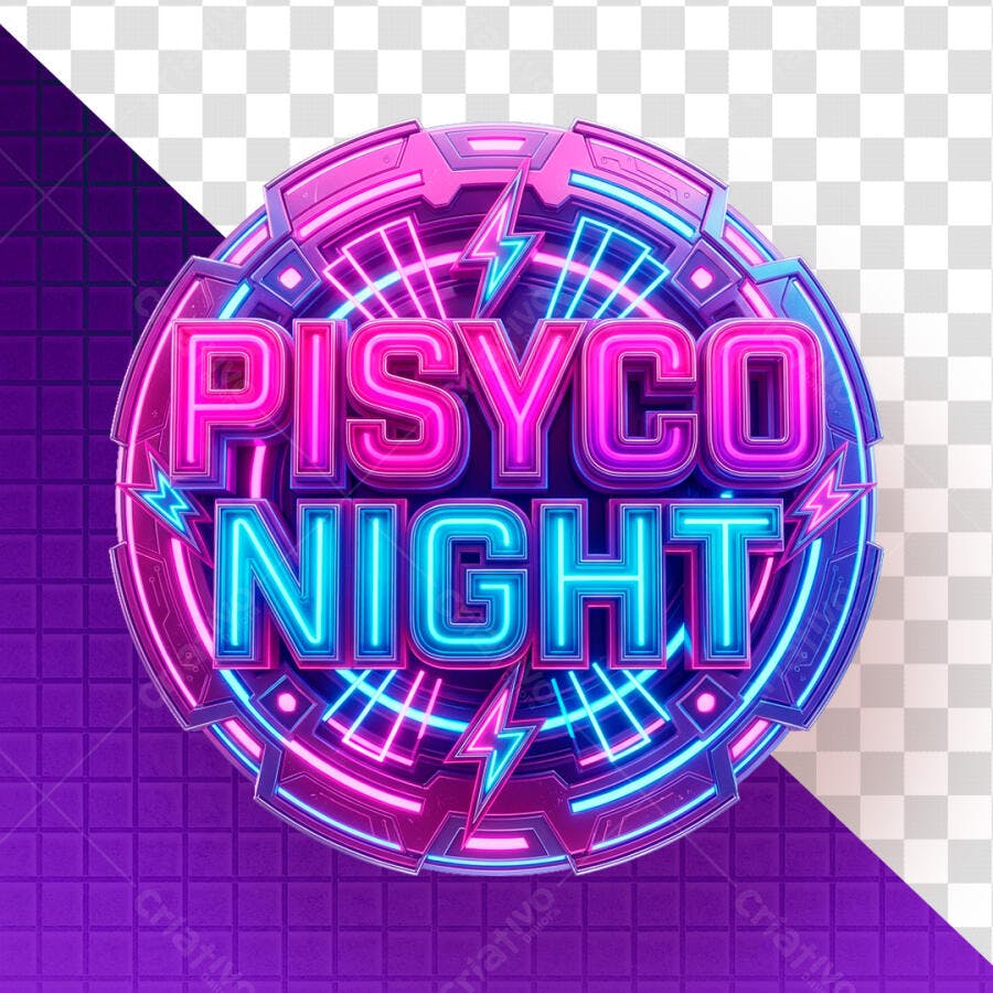 Selo 3D Piscyco Night Neon Azul e Rosa PNG Transparente