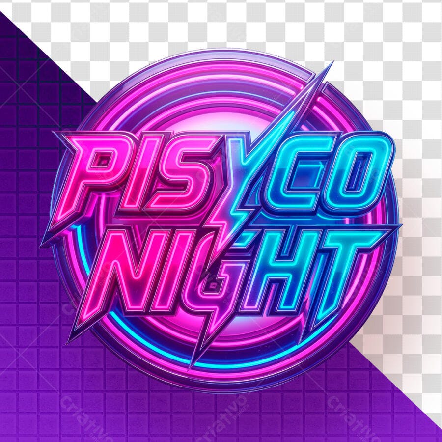 Selo 3D Piscyco Night Neon Roxo Azul PNG Transparente