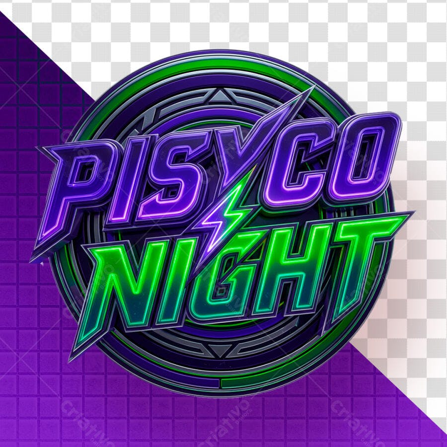 Selo 3D Piscyco Night Roxo e Verde Metálico PNG Transparente