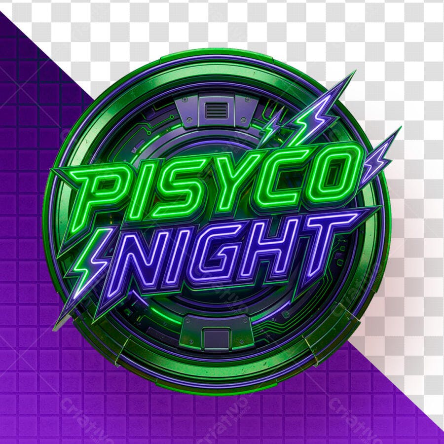 Selo 3D Piscyo Night Neon Verde Roxo PNG Transparente