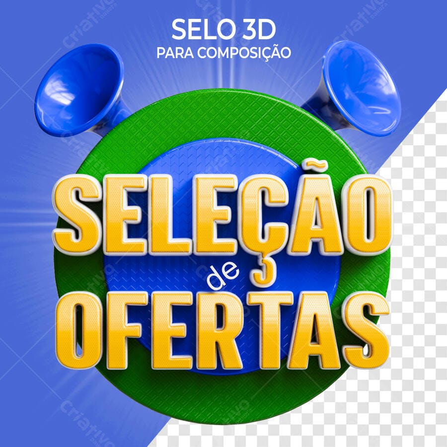 Selo 3D Seleção de Ofertas Azul Verde Dourado PNG Transparente