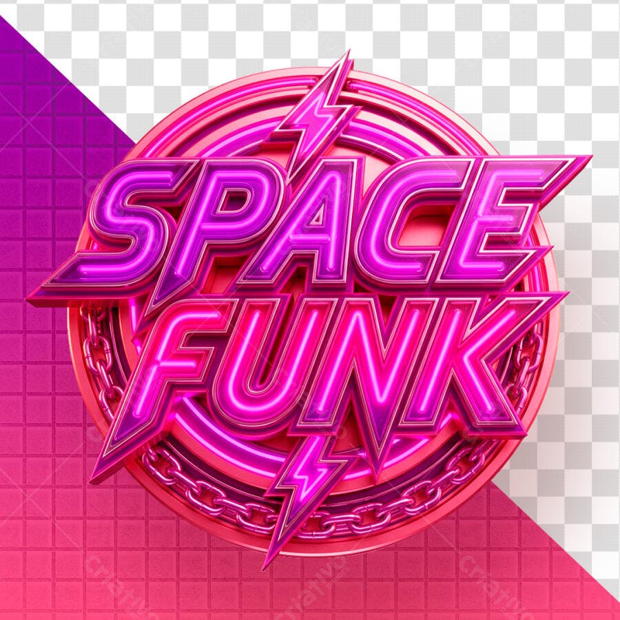 Selo 3D Space Funk Neon Rosa Roxo PNG Fundo Transparente