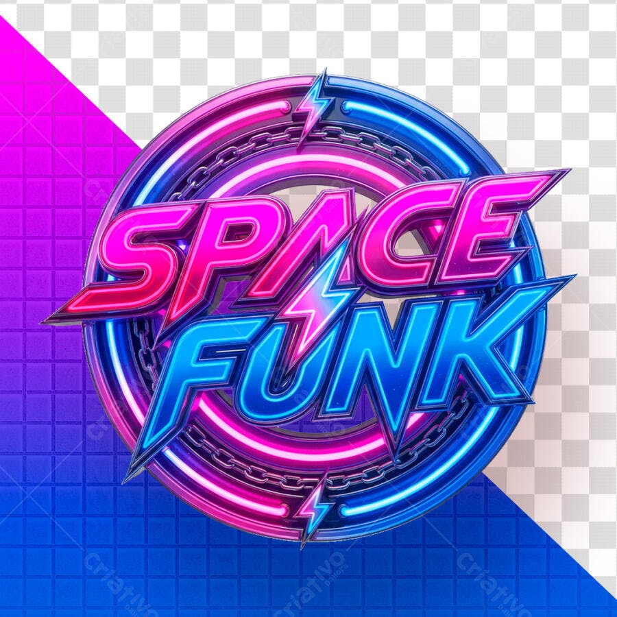 Selo 3D Space Funk Neon Roxo Azul Rosa PNG Transparente