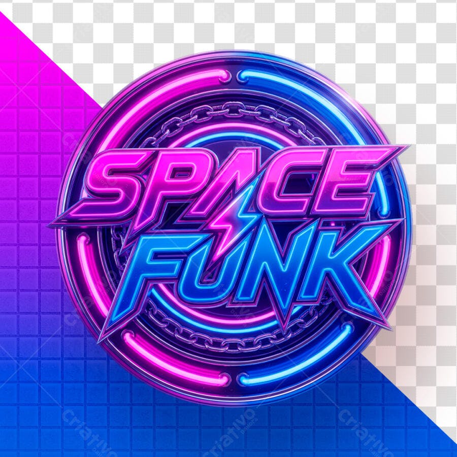 Selo 3D Space Funk Neon Roxo e Azul PNG Transparente