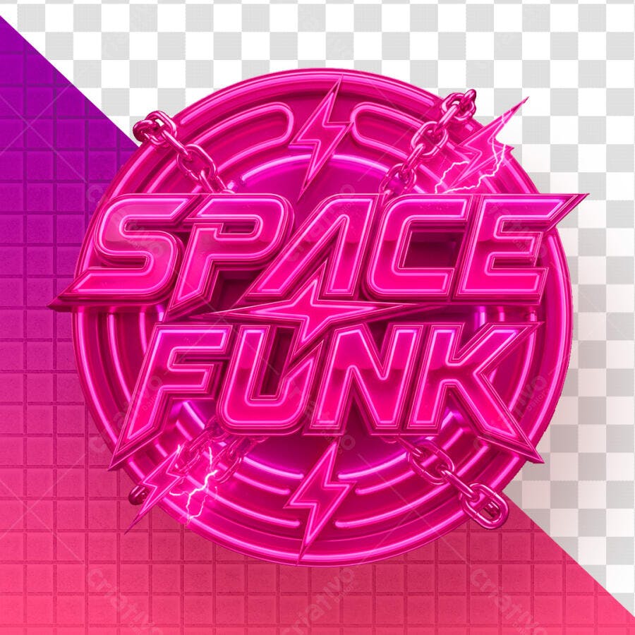 Selo 3D Space Funk Rosa Neon Metálico PNG Transparente