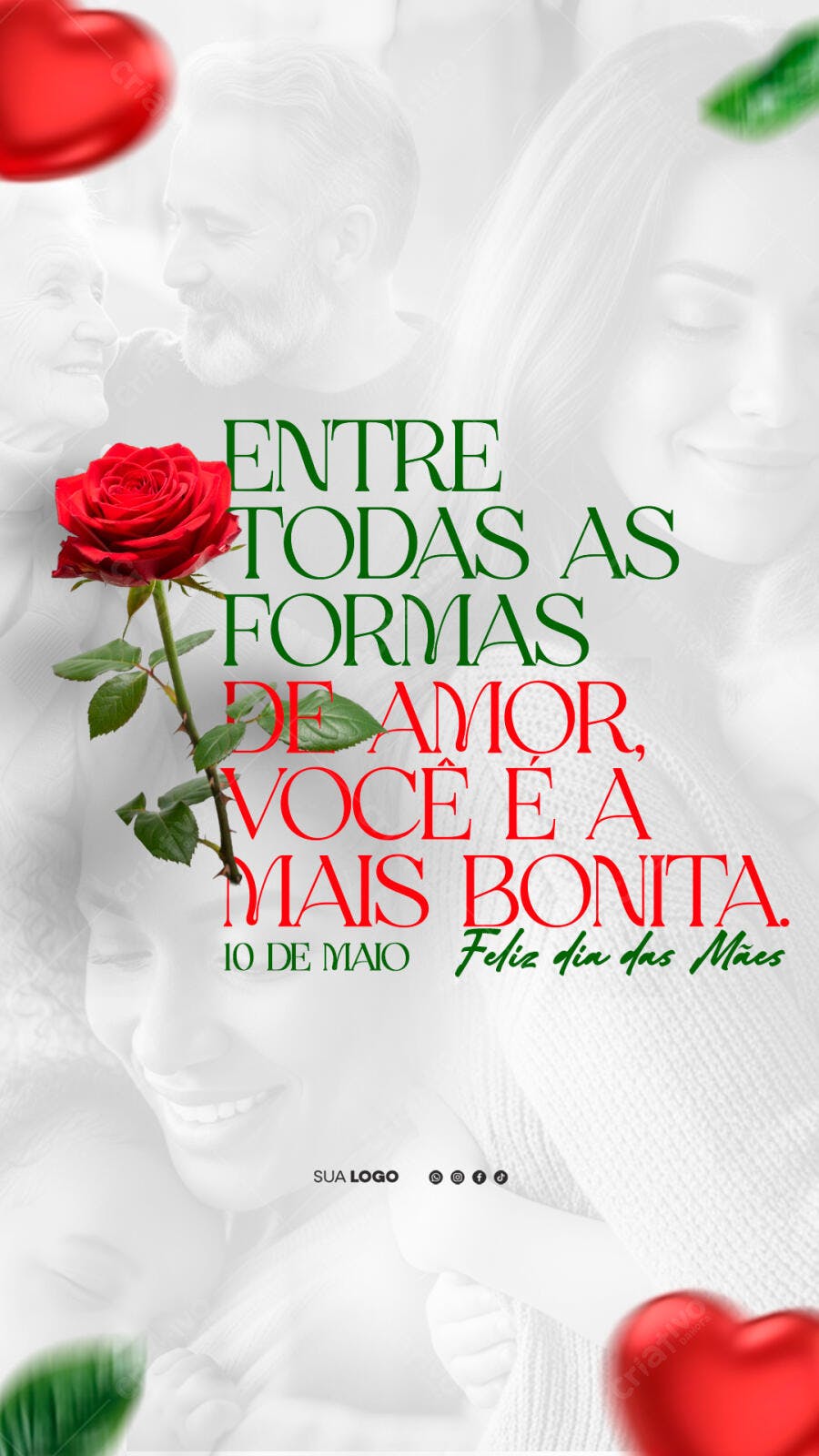 Story Dia das Mães Maio Rosa Vermelha PSD Editável