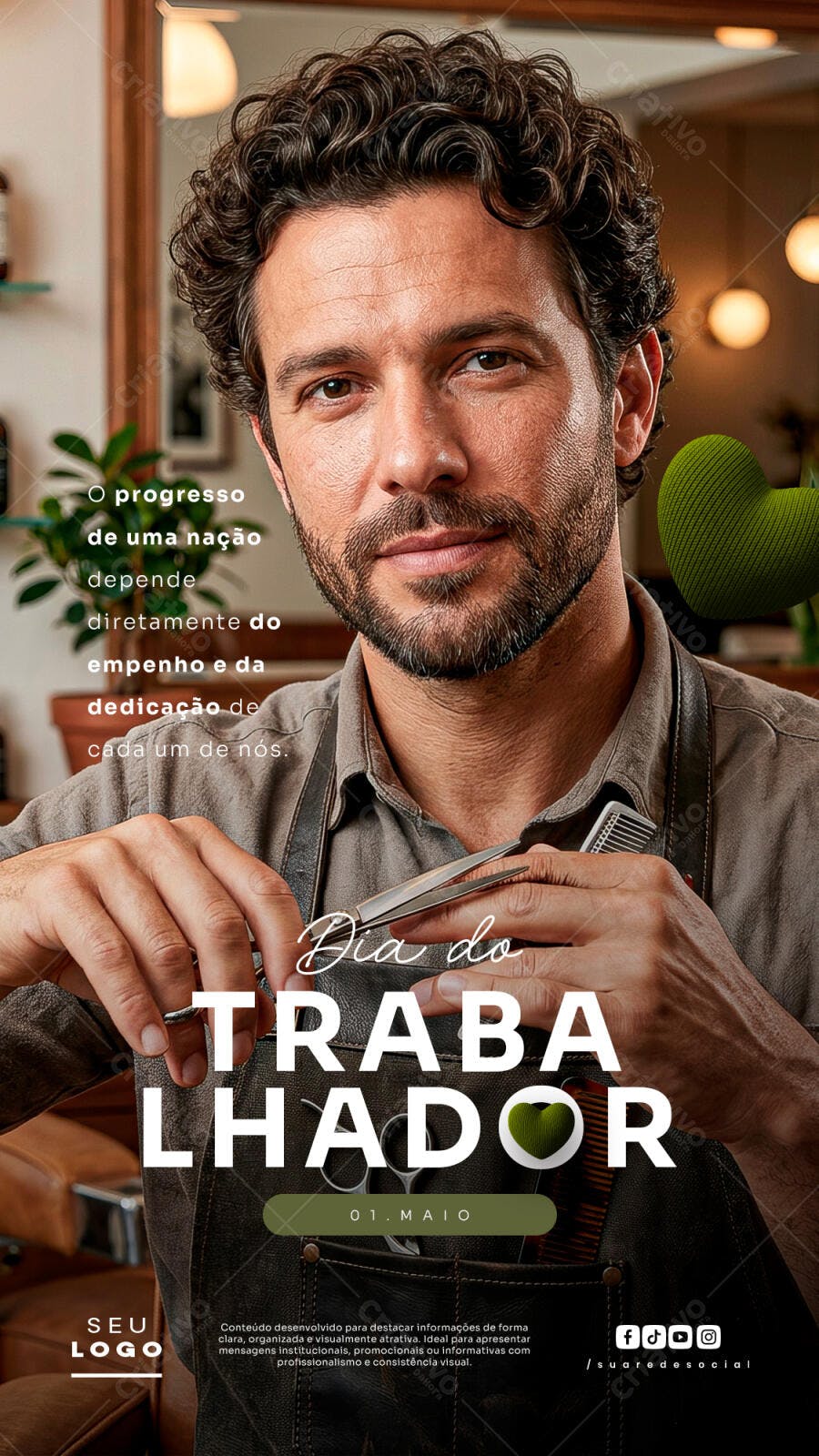 Story Dia do Trabalhador Barbearia 01 de Maio PSD Editável
