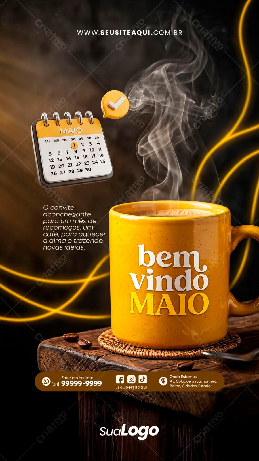 Story Instagram Bem Vindo Maio Cafeteria PSD Editável