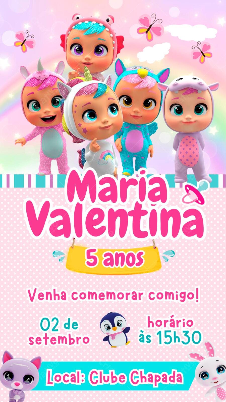 Convite Aniversário Cry Babies 5 Anos Editável Digital
