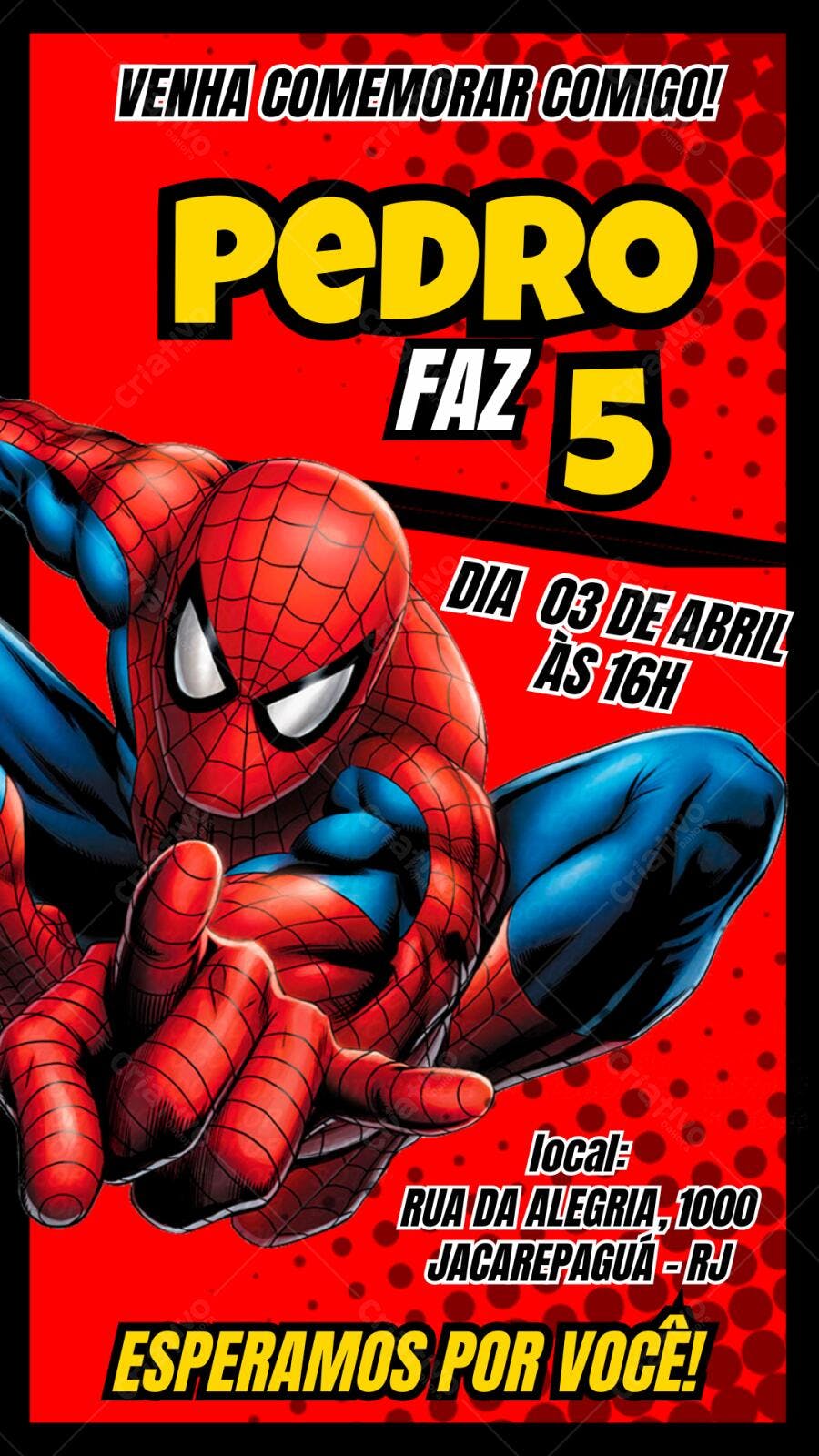 Convite Aniversário Homem-Aranha 5 Anos Editável