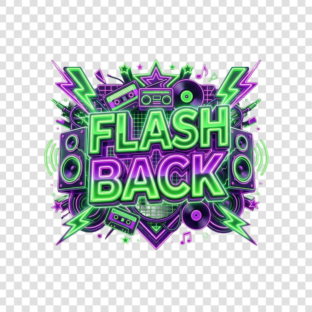 Elemento 3D Flashback Neon Anos 80 Música PNG Fundo Transparente