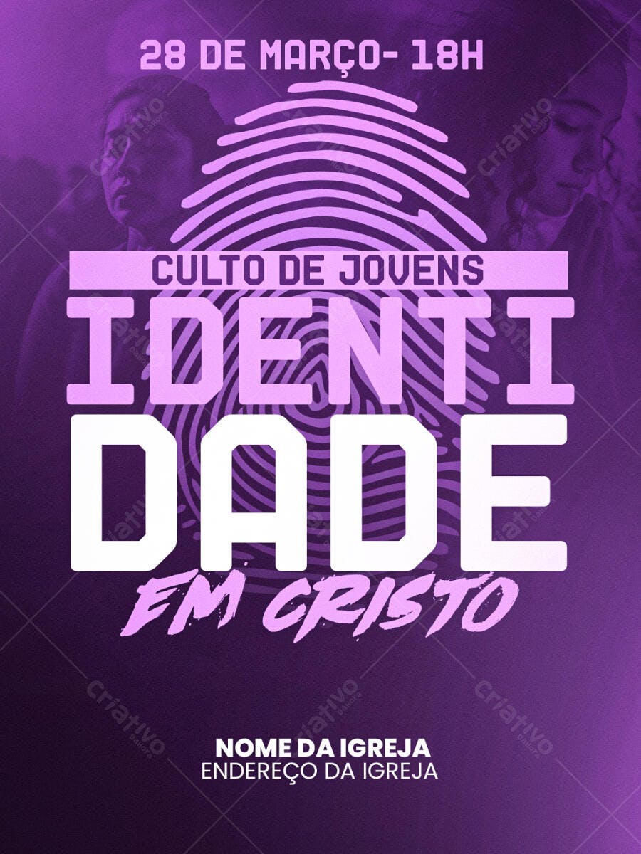 Flyer Culto Jovens Identidade Em Cristo PSD Editável