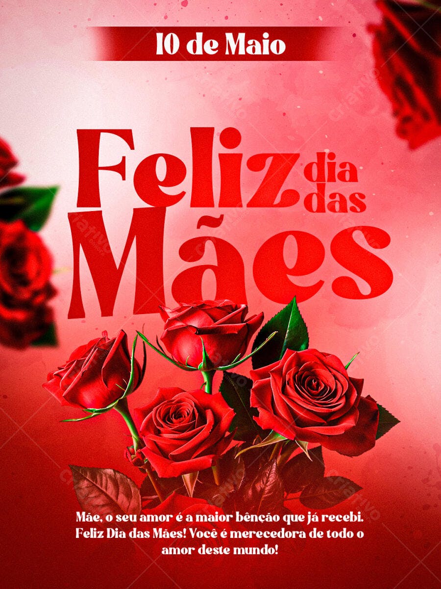 Flyer Dia das Mães Rosas Vermelhas PSD Editável