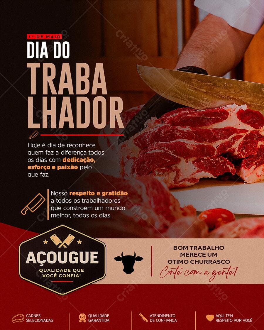 Flyer Dia do Trabalhador Açougue PSD Editável