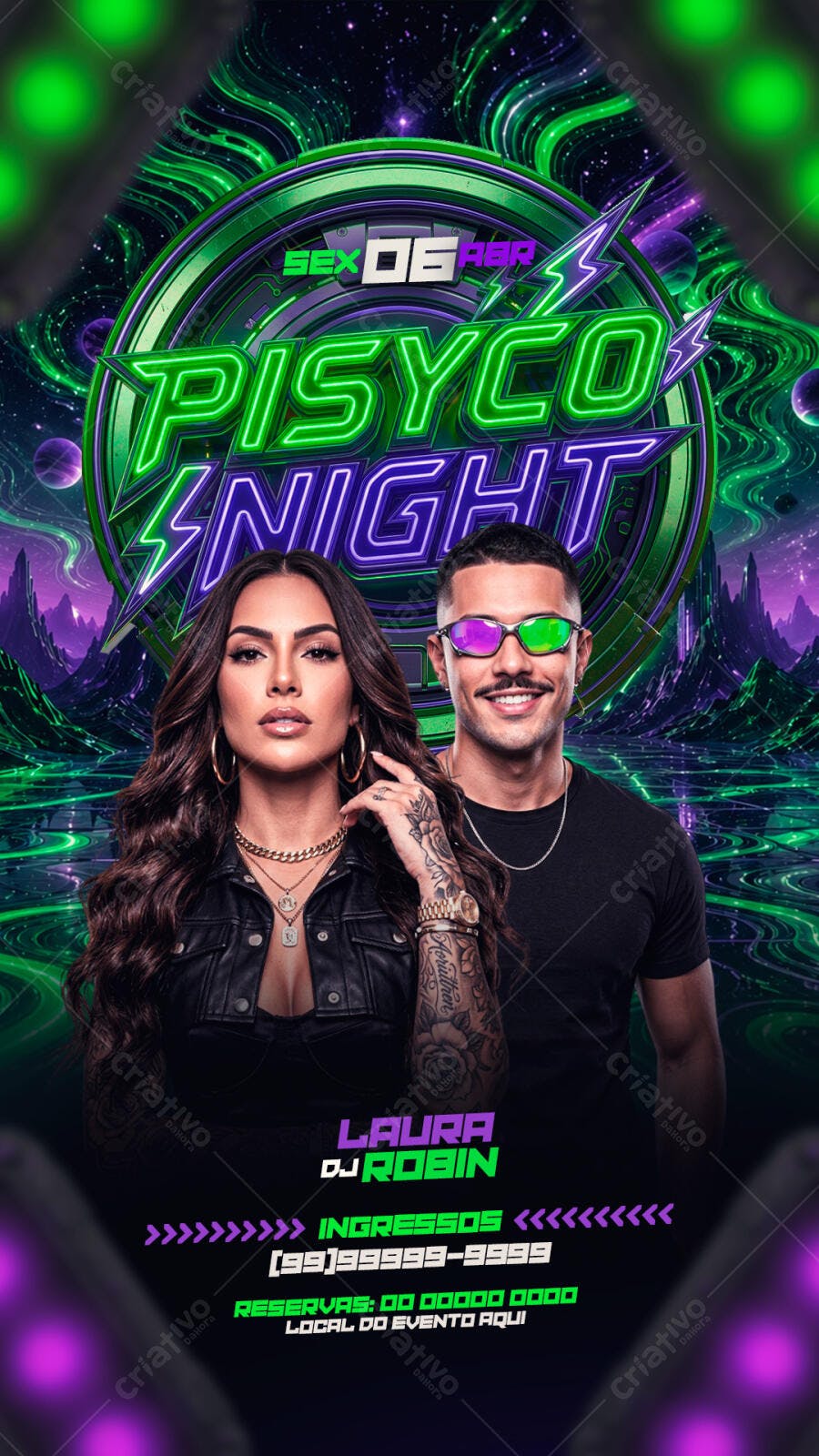 Flyer Festa Balada Neon Rave PSD Editável