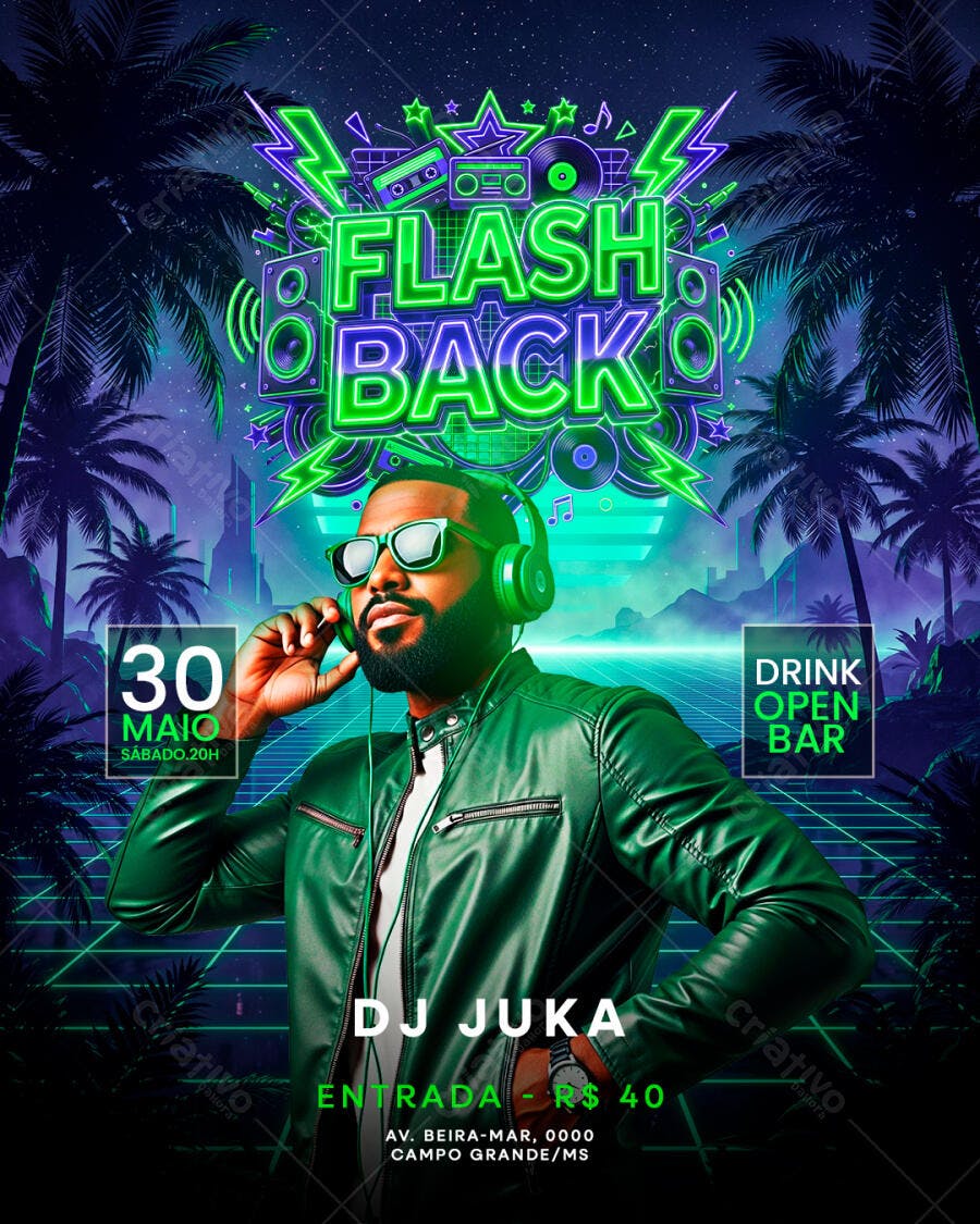 Flyer Flash Back Festa Retrô Maio PSD Editável