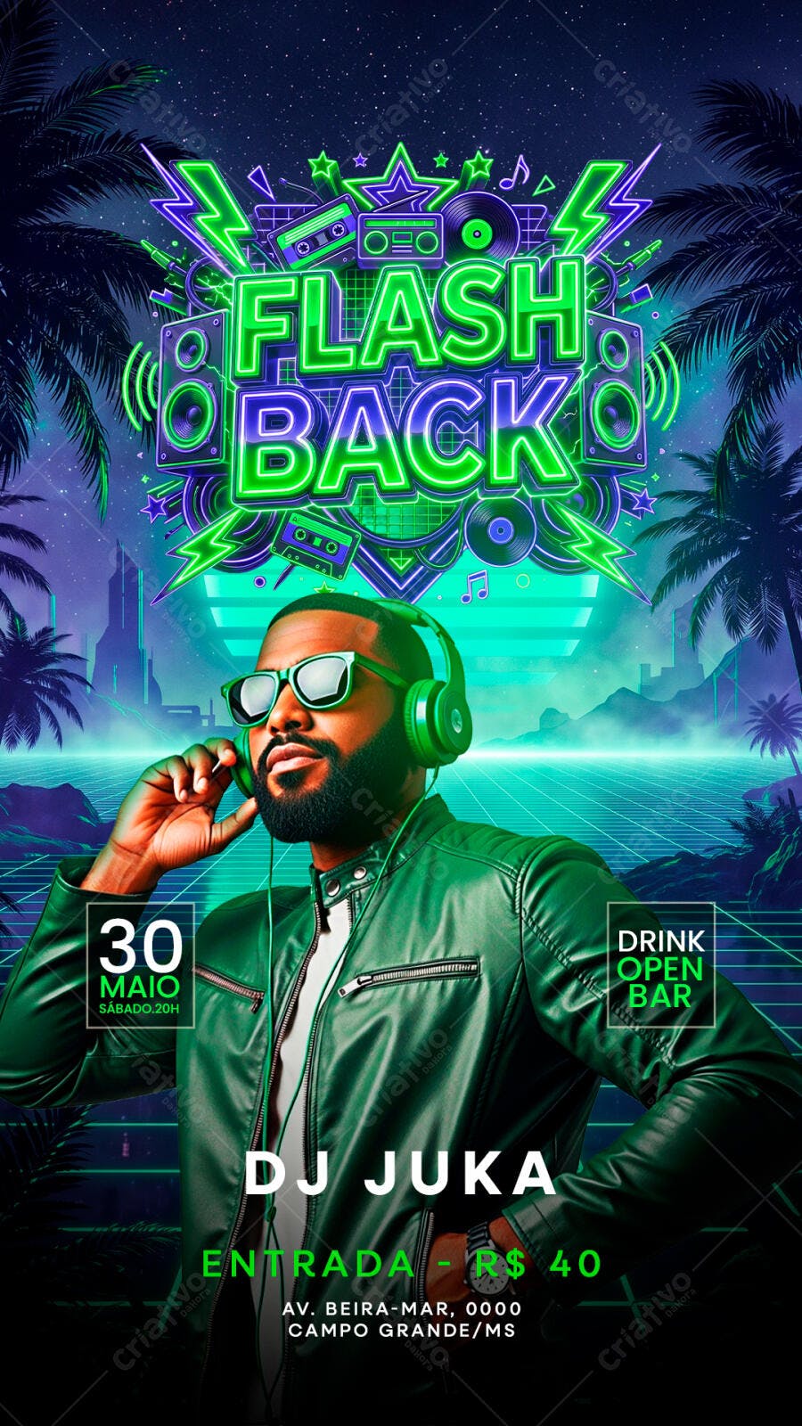 Flyer Flashback Festa Retrô DJ Maio PSD Editável
