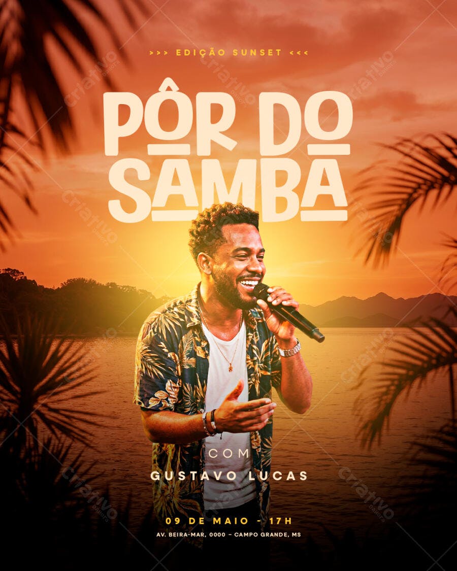 Flyer Pôr do Samba Edição Sunset PSD Editável
