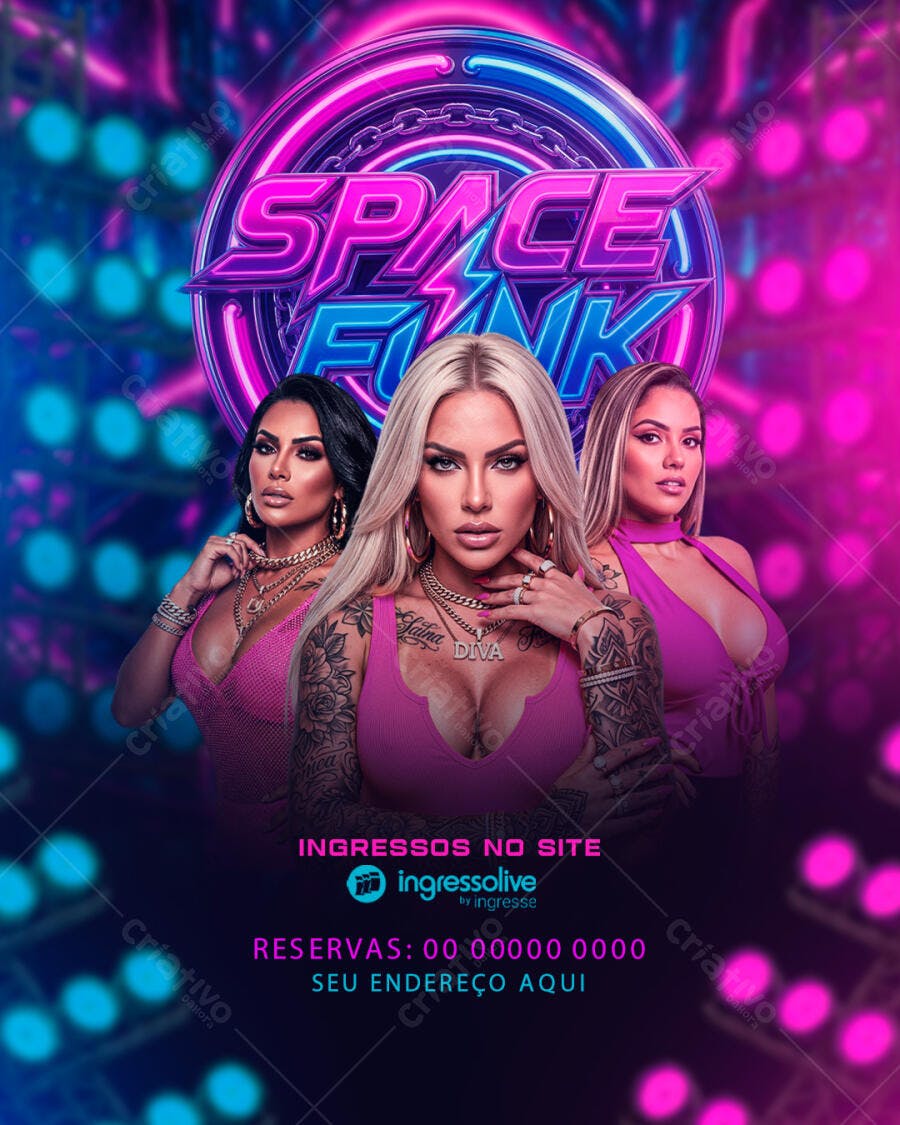 Flyer Space Funk Balada Festa Neon PSD Editável