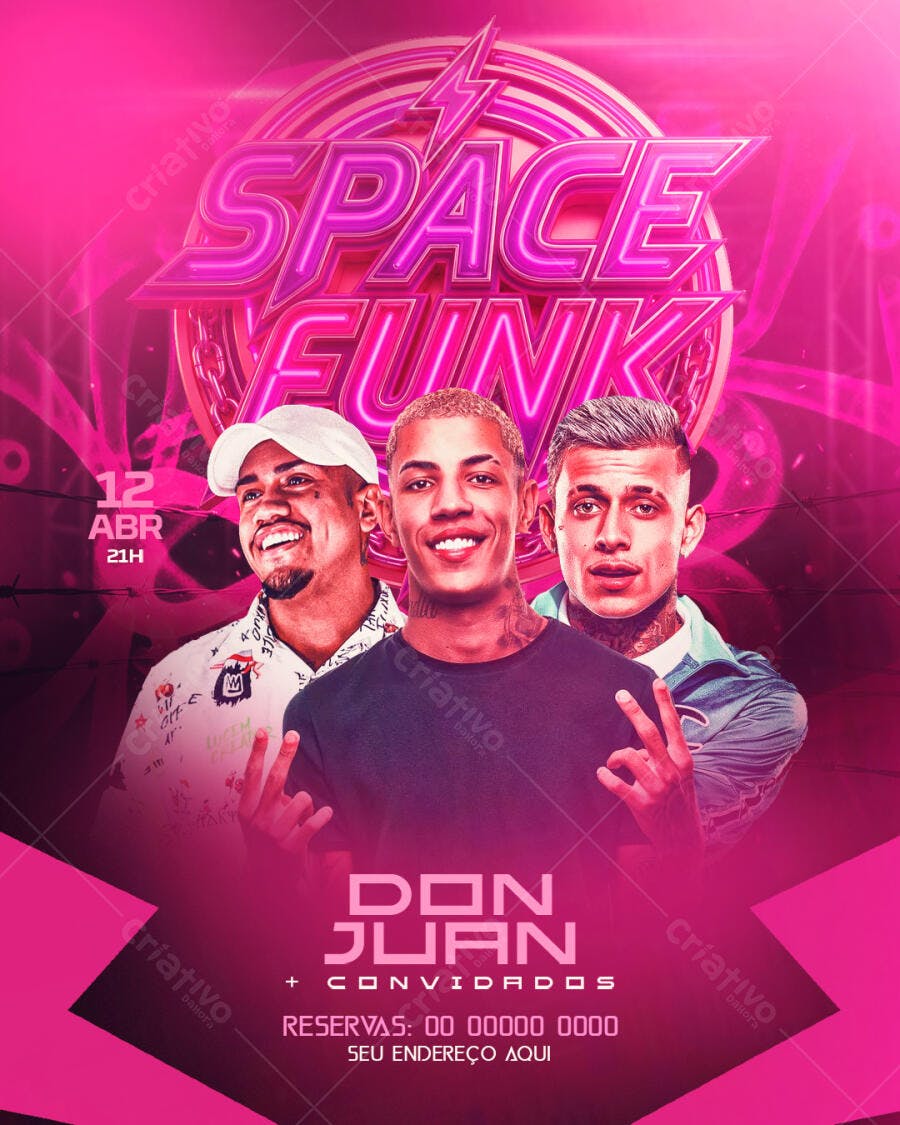 Flyer Space Funk Don Juan Evento Abril PSD Editável