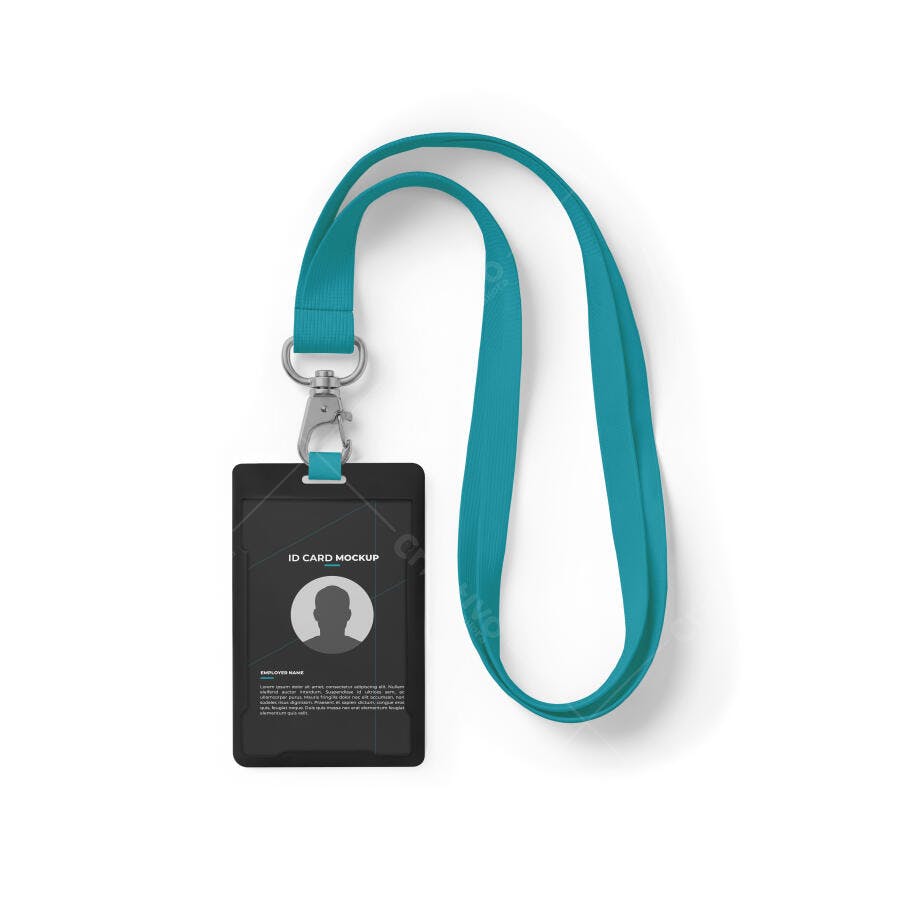 Mockup Crachá Identificação Cordão Verde Água Fundo Branco Editável