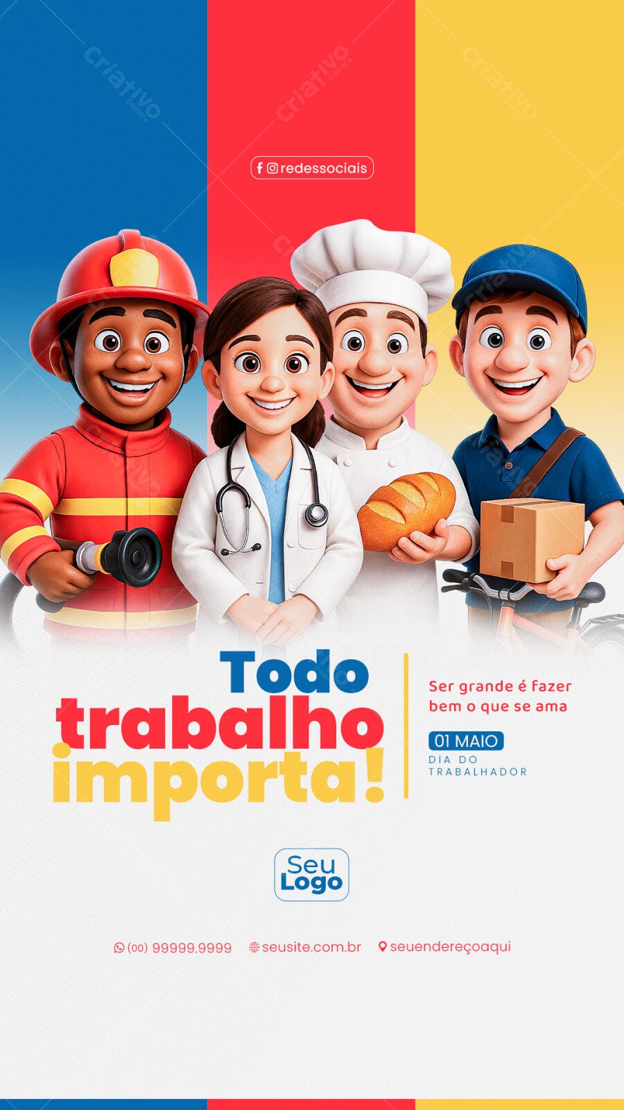 Post Dia do Trabalhador 1 de Maio Profissões PSD Editável
