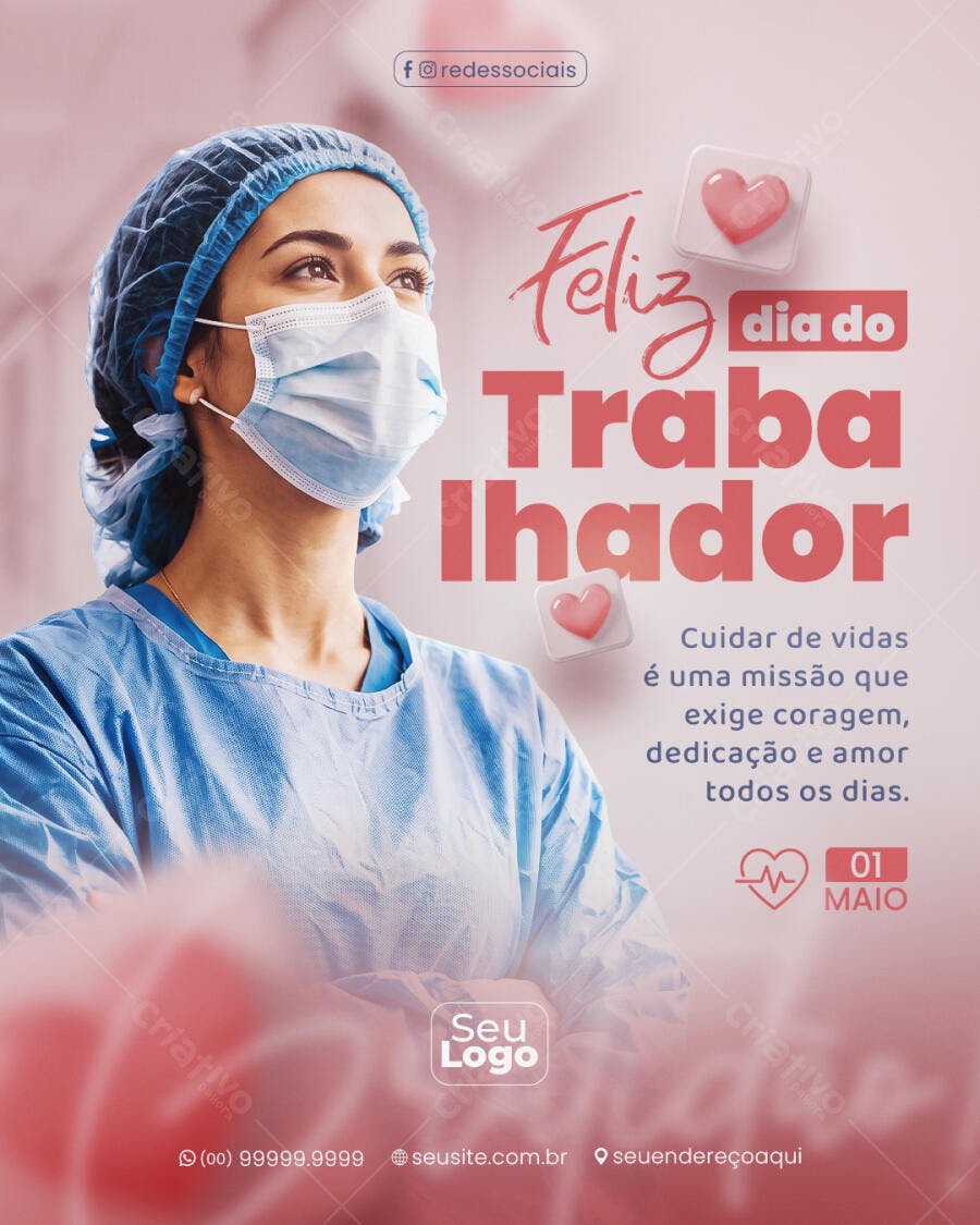 Post Dia do Trabalhador 1 de Maio Saúde PSD Editável