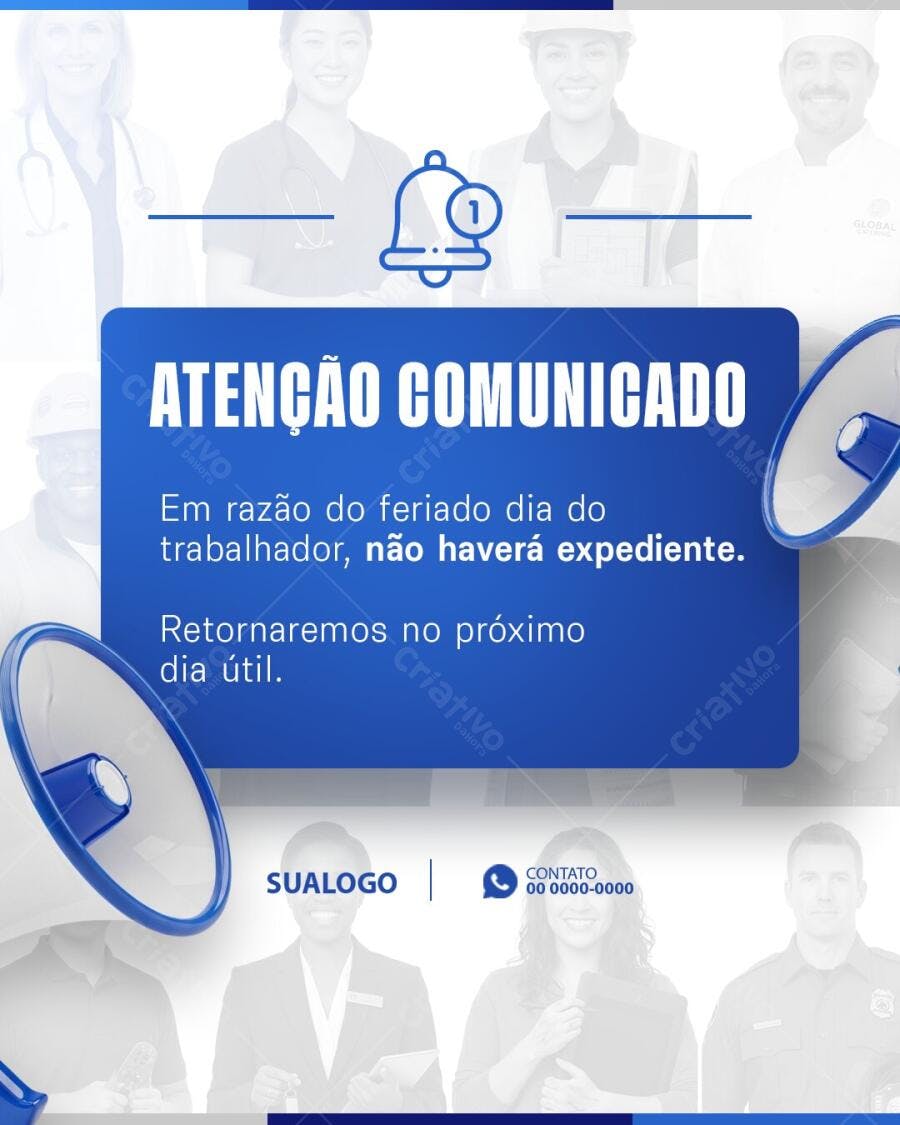 Post Dia do Trabalho Comunicado Feriado PSD Editável