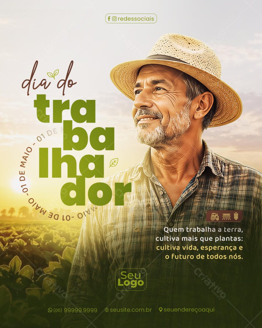 Post Instagram Dia do Trabalho 1 de Maio PSD Editável