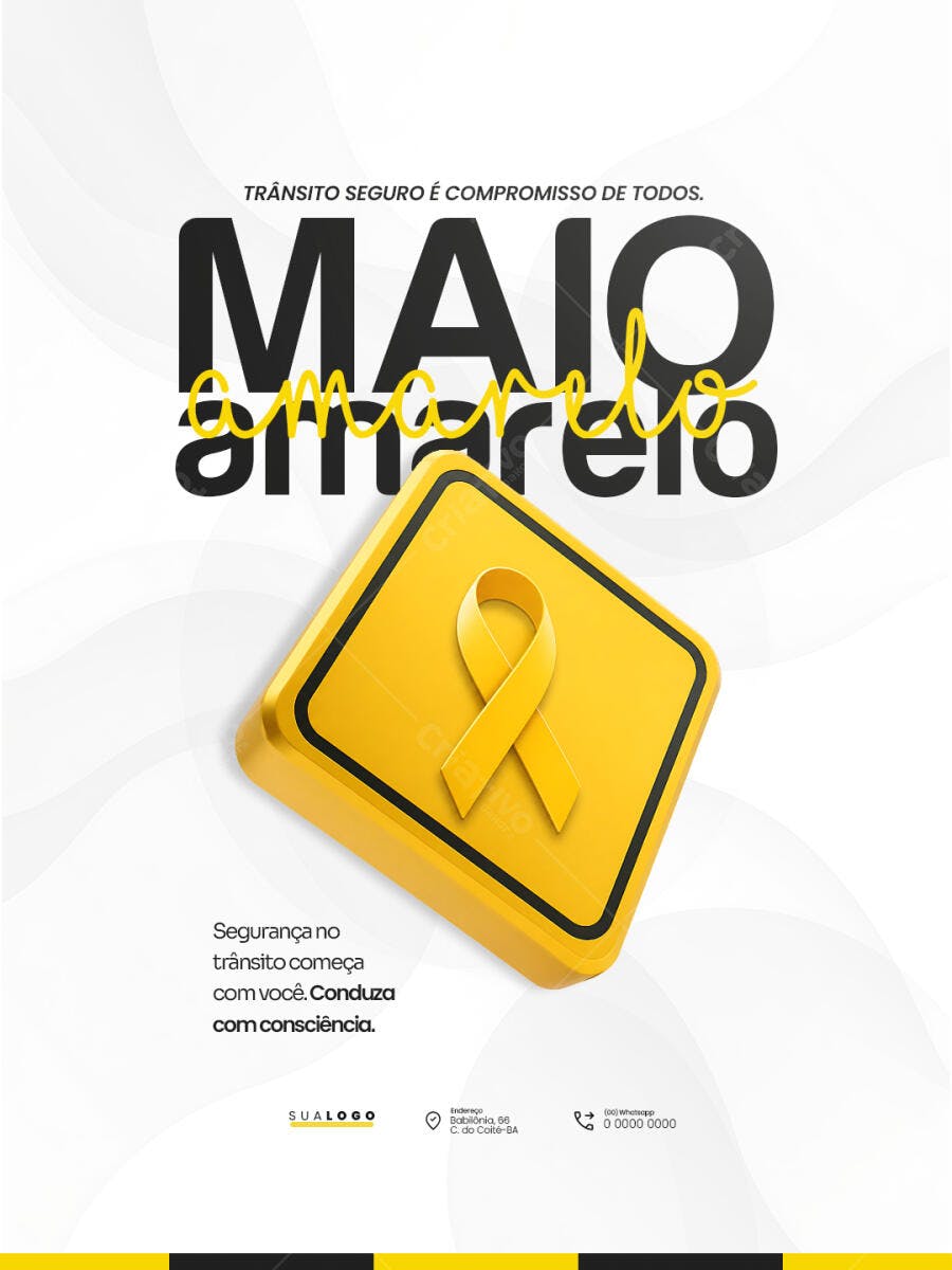 Post Instagram Maio Amarelo Trânsito Seguro PSD Editável