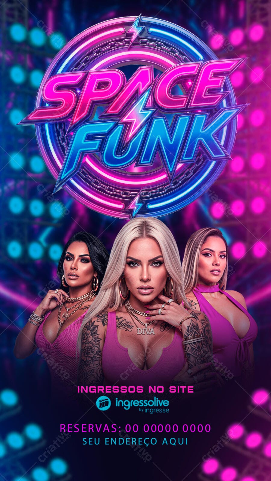 Story Instagram Festa Funk Balada Neon PSD Editável