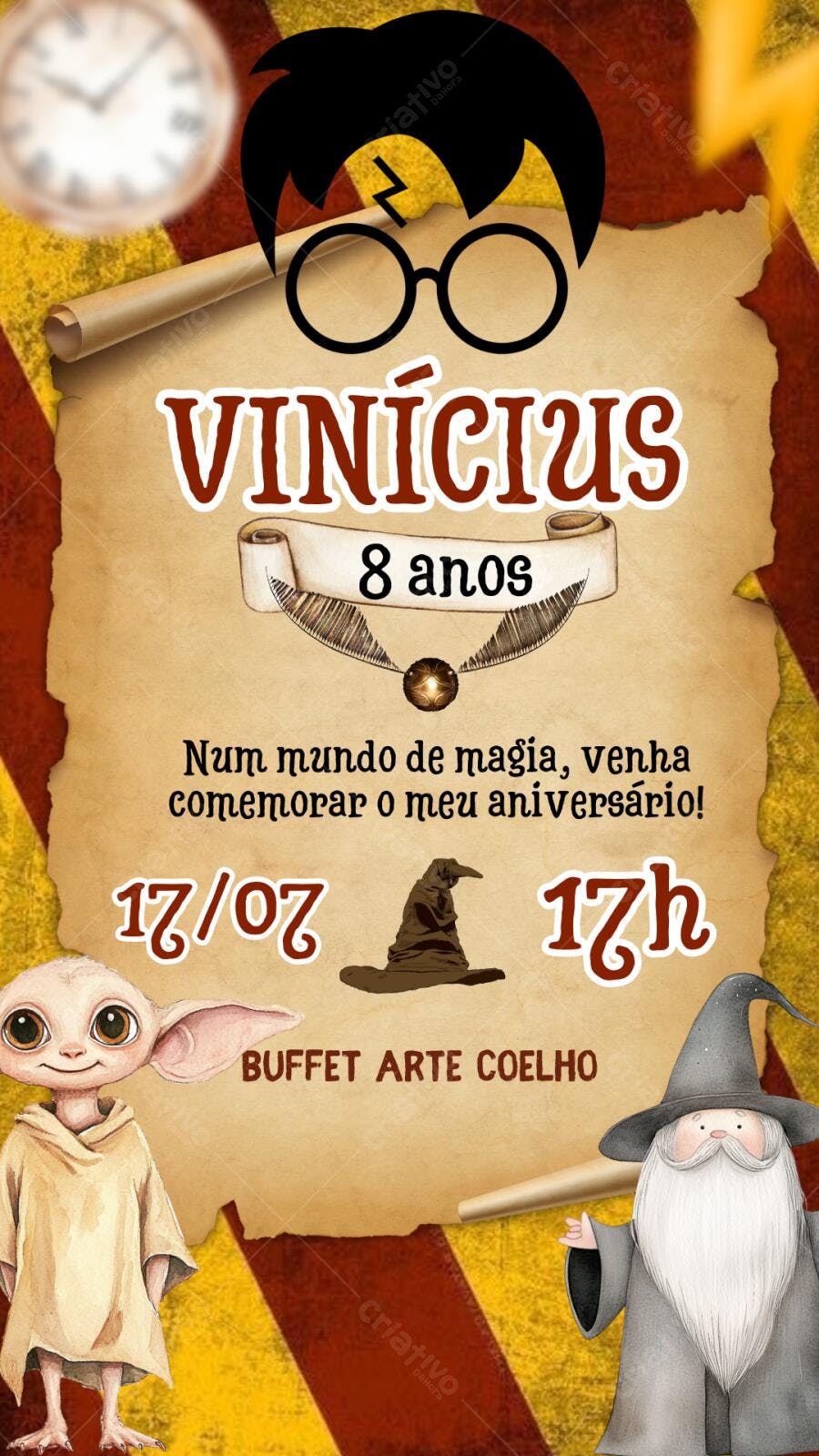 Convite Aniversário Harry Potter 8 Anos Editável
