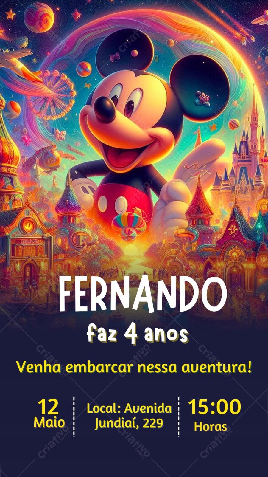 Convite Aniversário Mickey Mouse 4 Anos Editável