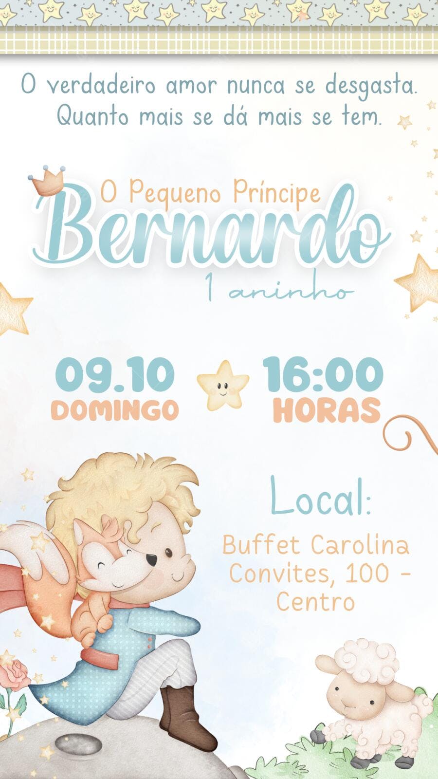Convite Aniversário O Pequeno Príncipe 1 Aninho Editável