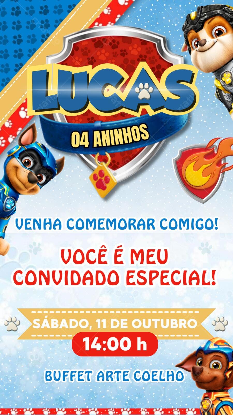 Convite Patrulha Canina 4 Anos Aniversário Editável