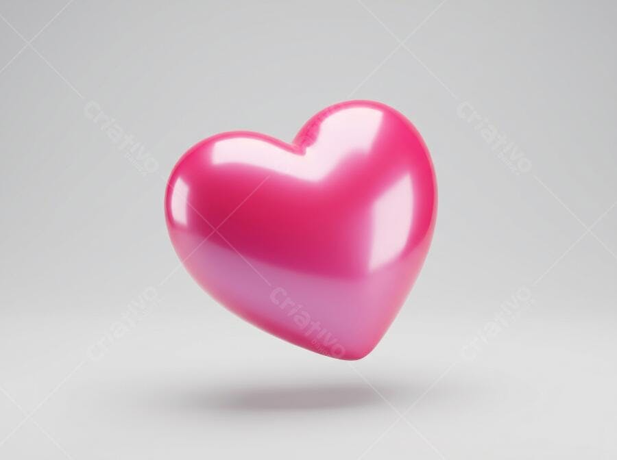 Coração Rosa Brilhante 3D Flutuando Fundo Branco