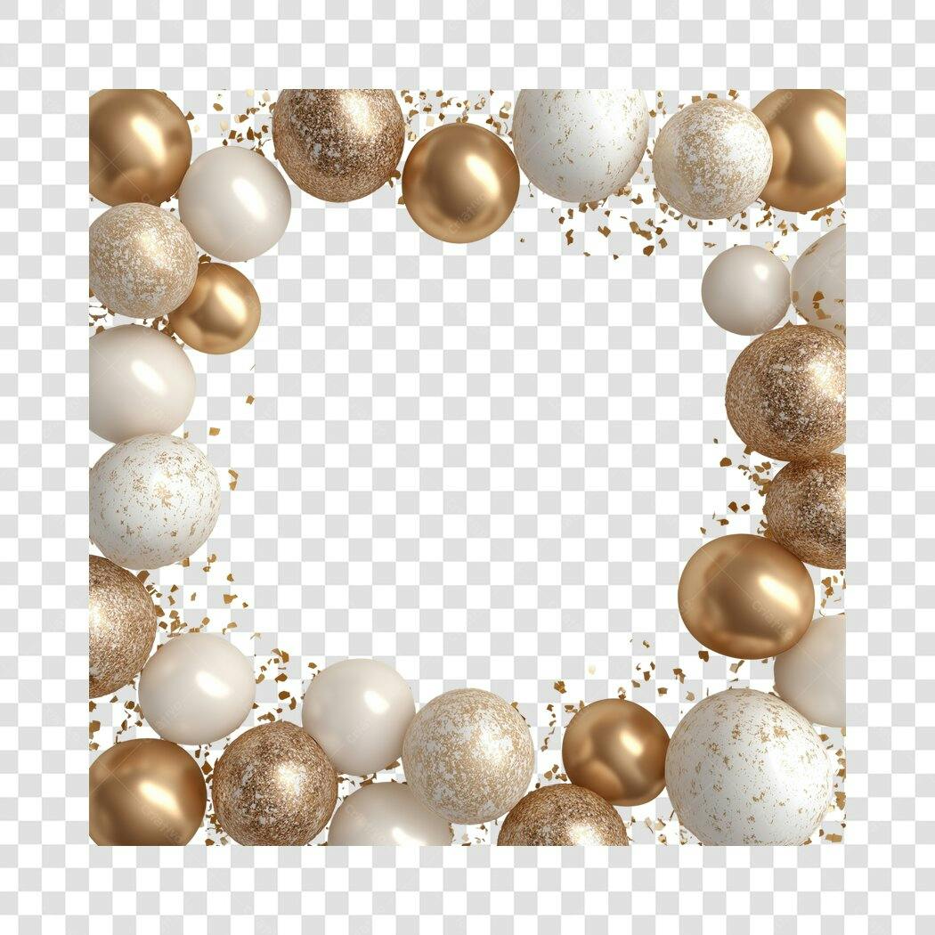 Elemento 3D Bolas Douradas Brancas Decoração PNG Fundo Transparente