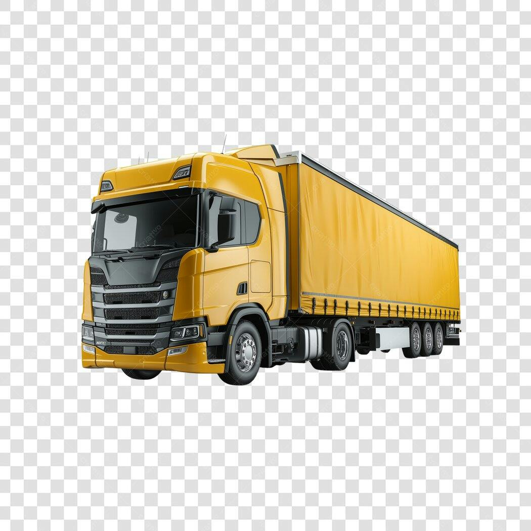 Elemento 3D Caminhão Amarelo Carga Transporte PNG Fundo Transparente