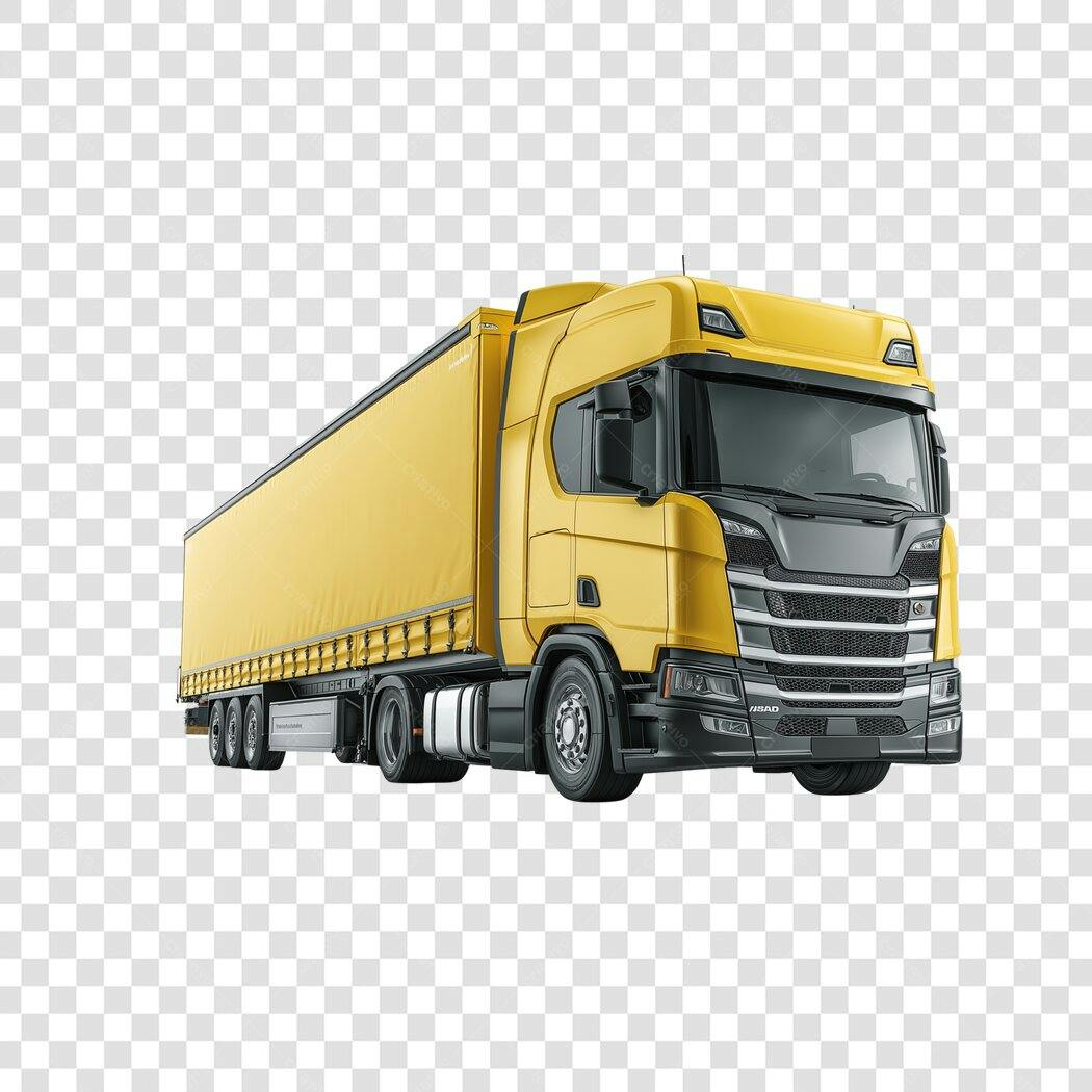 Elemento 3D Caminhão Amarelo Transporte Carga PNG Fundo Transparente
