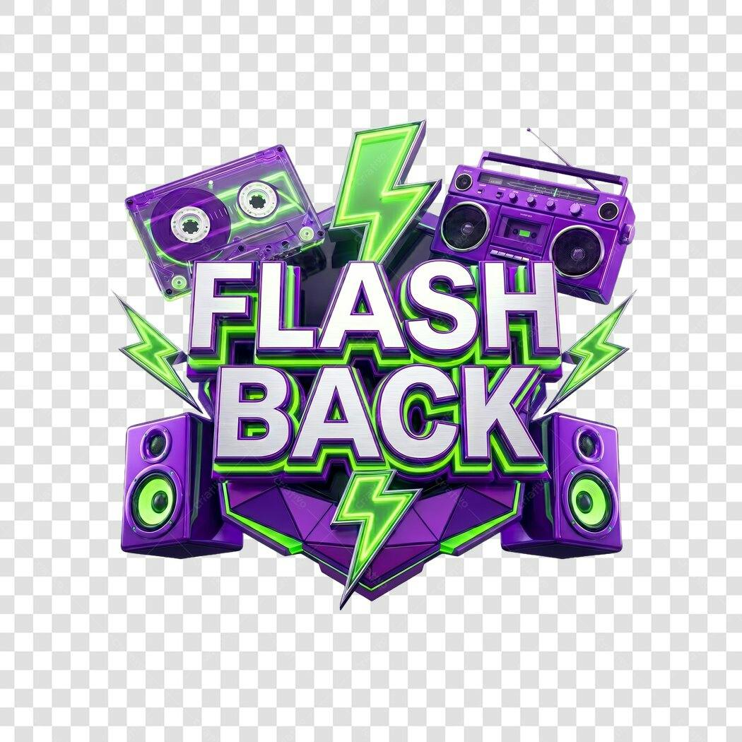 Elemento 3D Flashback Anos 80 Roxo Neon PNG Fundo Transparente