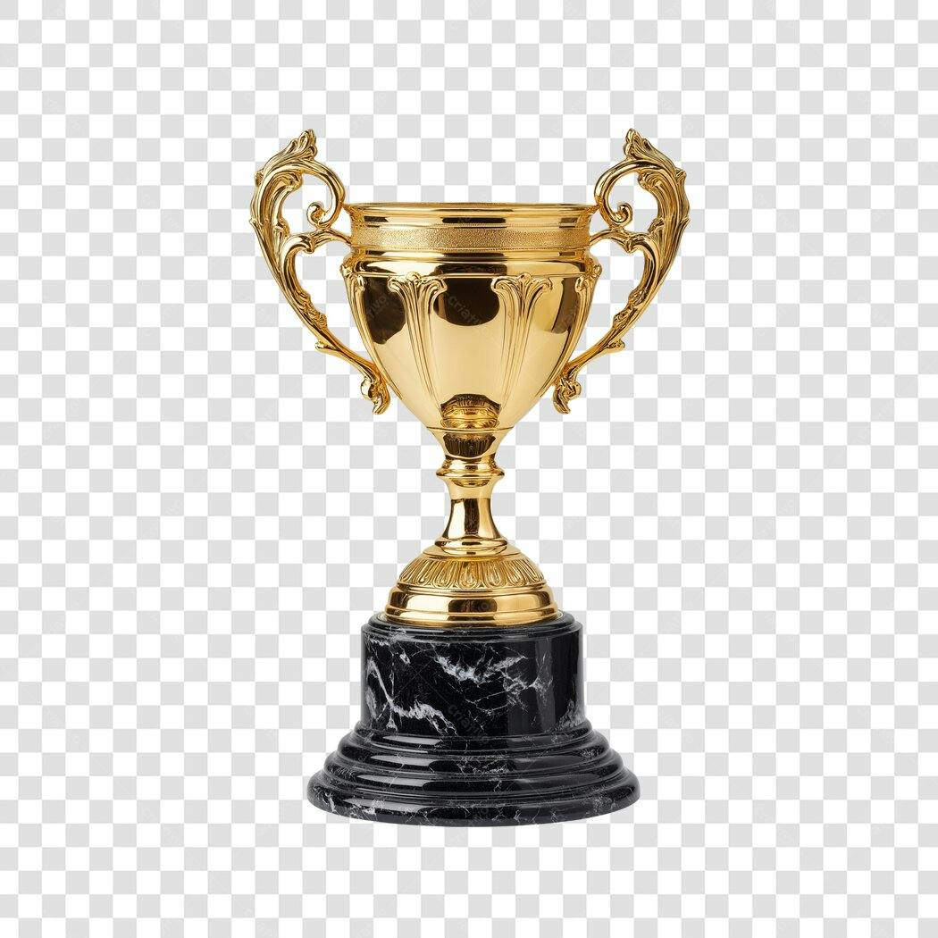 Elemento 3D Troféu Dourado Base Mármore PNG Fundo Transparente