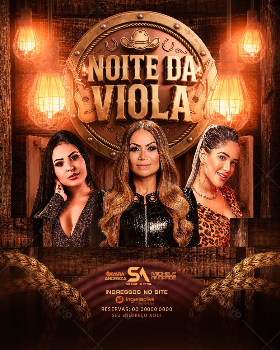 Flyer Noite da Viola Sertanejo Country PSD Editável