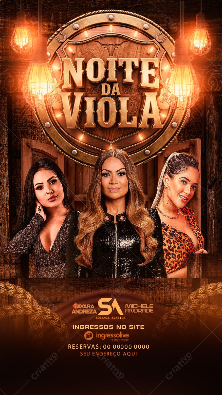 Flyer Noite da Viola Sertanejo Country PSD Editável