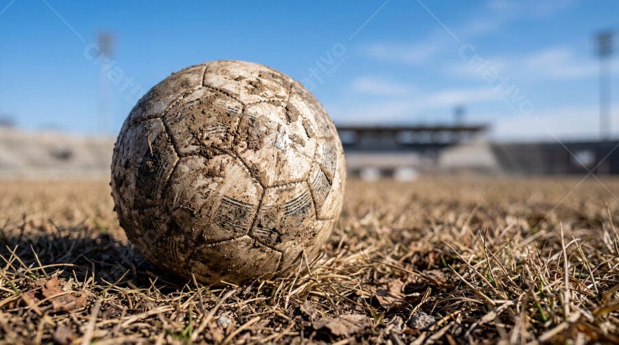 Foto Bola de Futebol Suja Campo de Terra Vazio Esporte