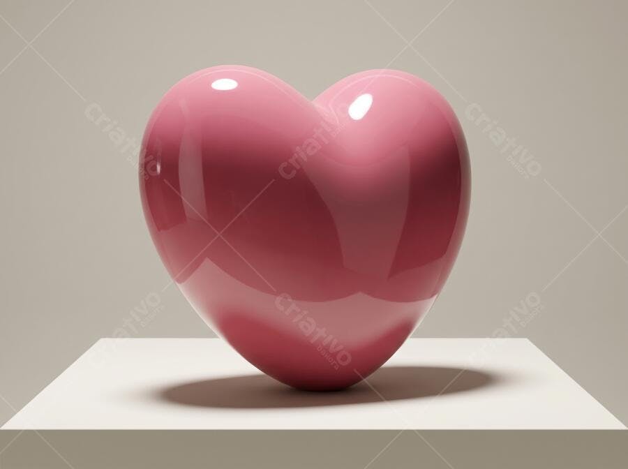 Foto Coração Rosa Brilhante Fundo Neutro Estúdio
