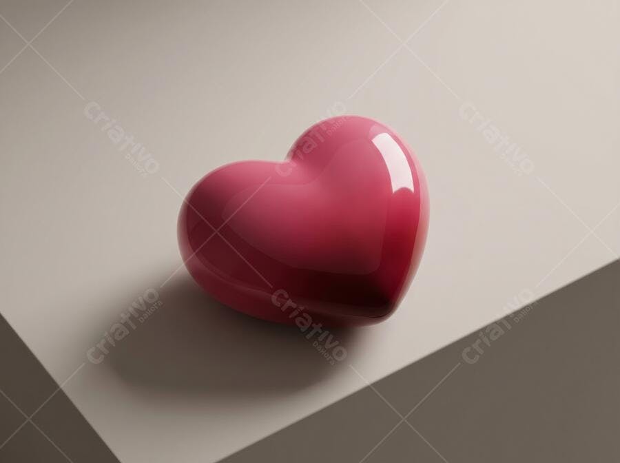 Foto Coração Rosa Brilhante Fundo Neutro Minimalista
