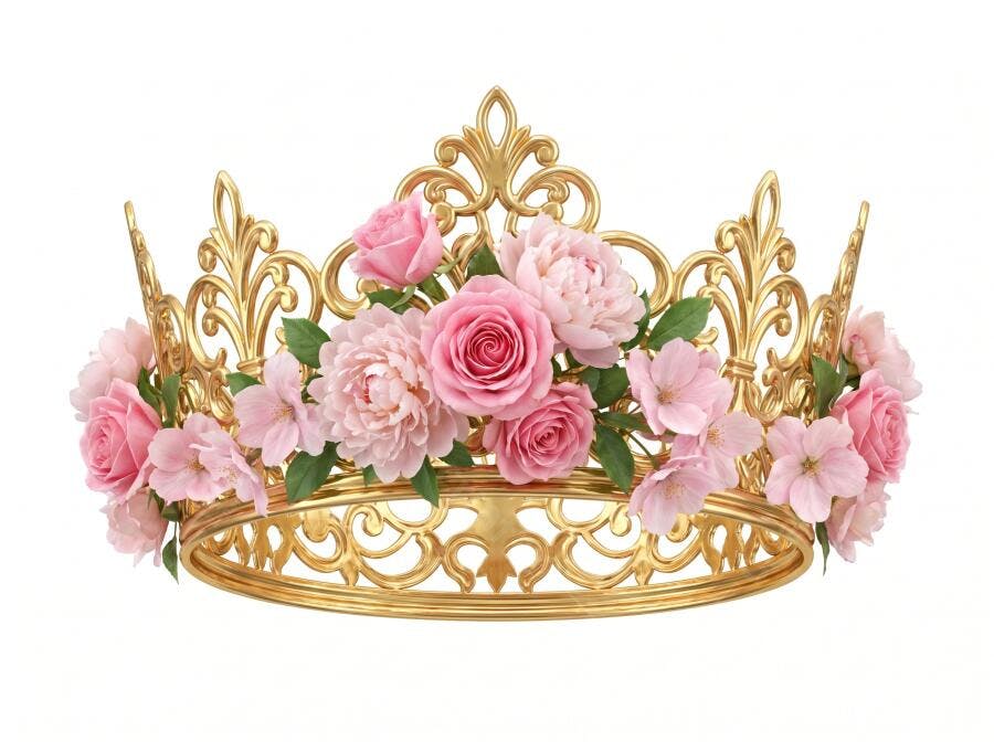 Foto Coroa Dourada Flores Rosas Peônias Realeza Princesa
