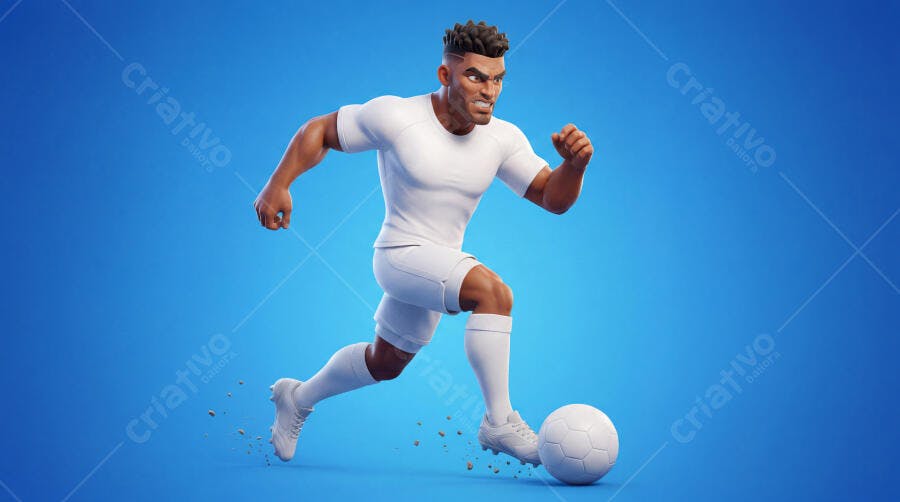 Foto Jogador Futebol Masculino Branco Chutando Bola 3D Render